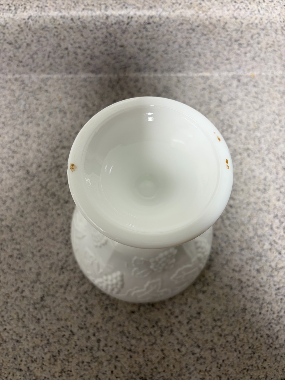 White Milk Glass Compote with Grape Leaf Motif - Picture 7 of 10